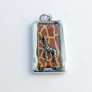 Pewter with sterling silver giraffe pendant- rectangular, print, resin, safari