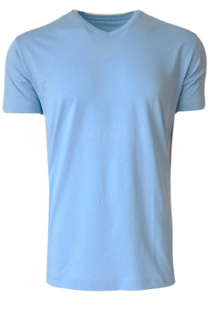 Pima Cotton Short Sleeve V- Neck T-Shirt - Sky Blue