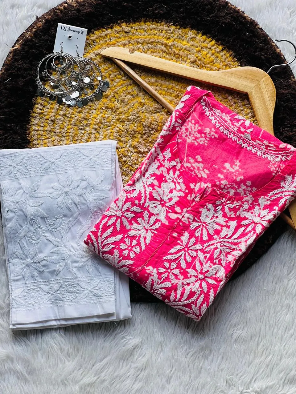 Pink Chikankari cotton Kurti With Pant In Mul Mul Cotton
