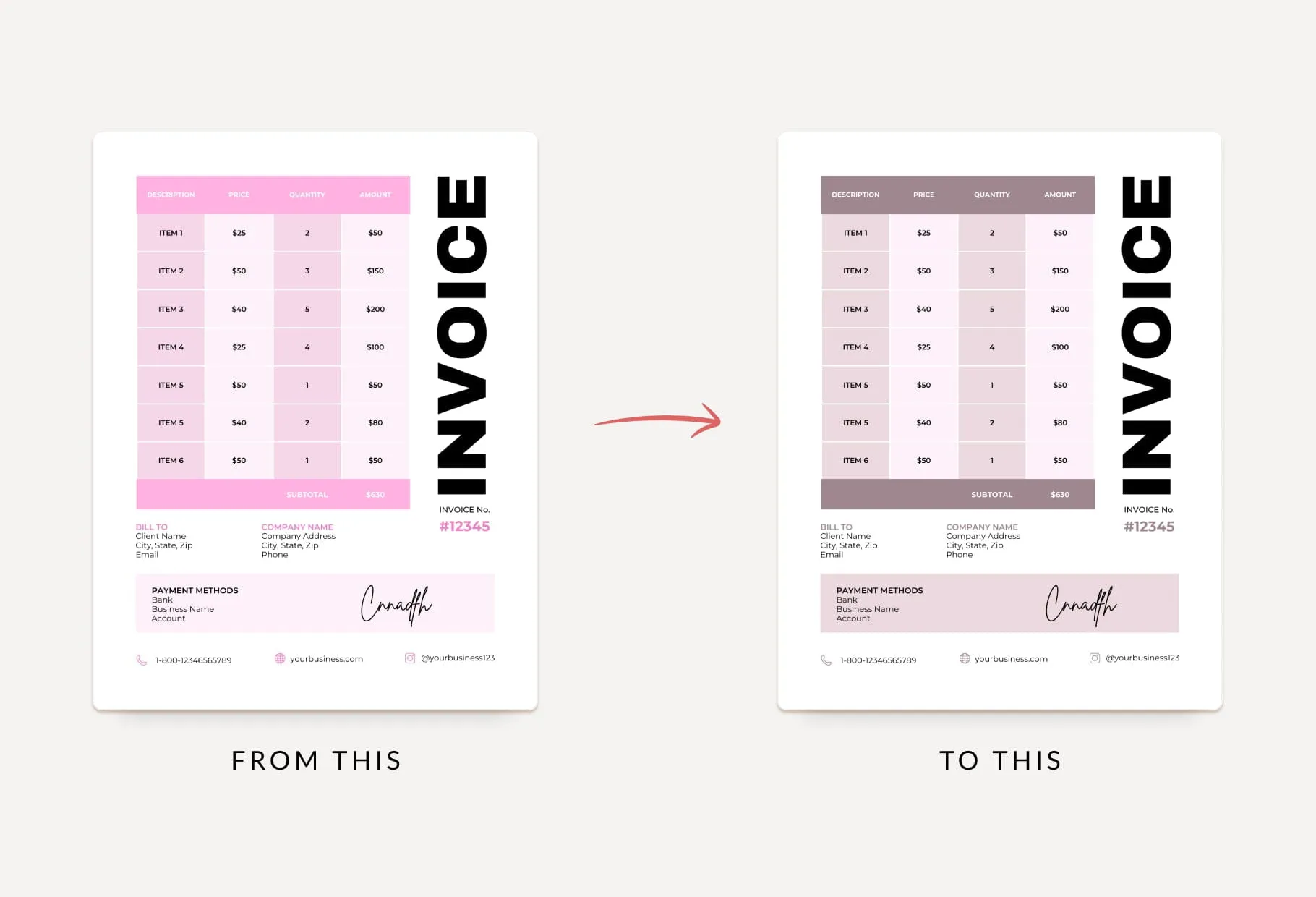 Pink Pearl Invoice Canva Template Printable and Editable