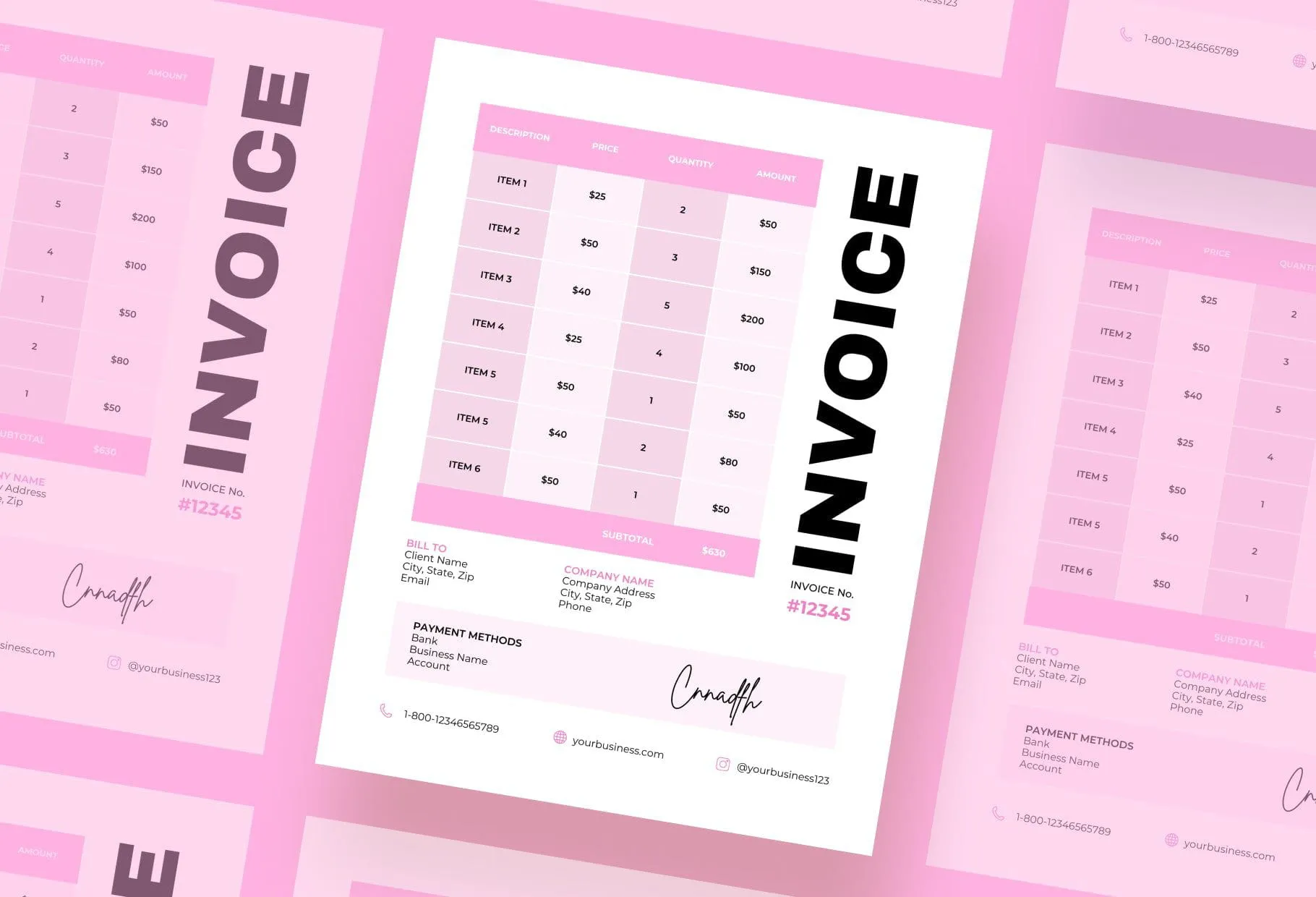 Pink Pearl Invoice Canva Template Printable and Editable