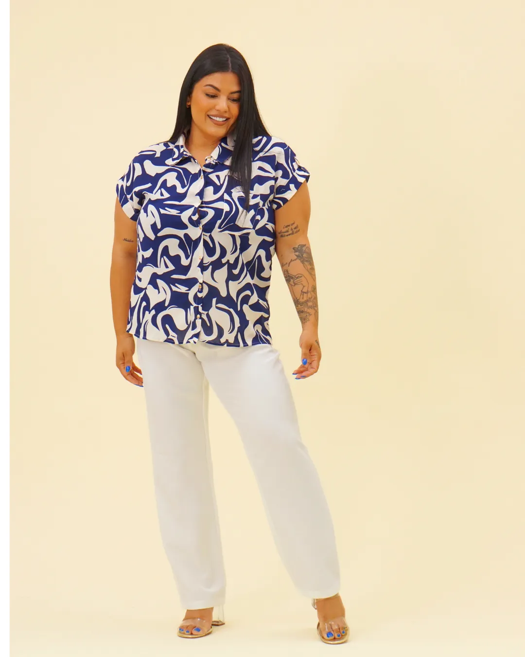 PLUS PRINTED BUTTON BLOUSE