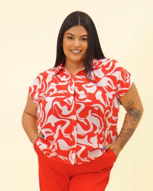 PLUS PRINTED BUTTON BLOUSE