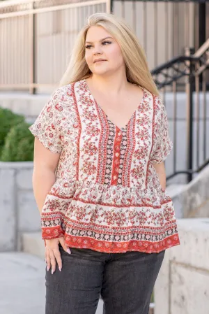 Plus Size Paisley Ruffle Hem Top