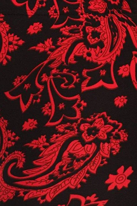 Plus Size Women Soft Crimson Paisley Print Leggings