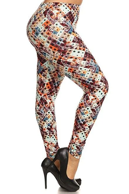 Plus Size Women Soft Pretty Paisley Print Leggings