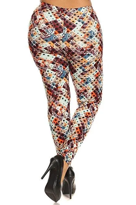 Plus Size Women Soft Pretty Paisley Print Leggings