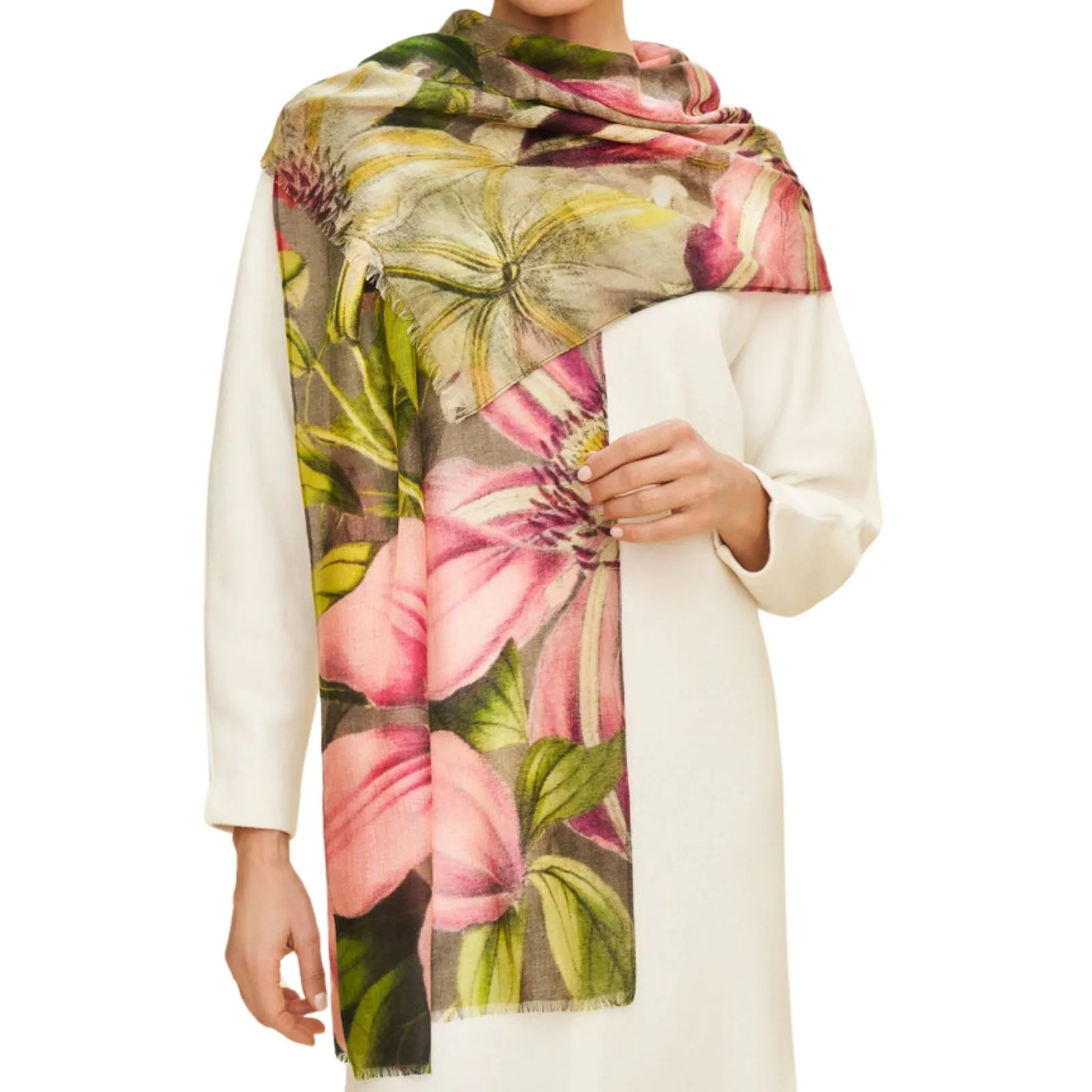 Powder Wool Wrap Scarf - Botanicals
