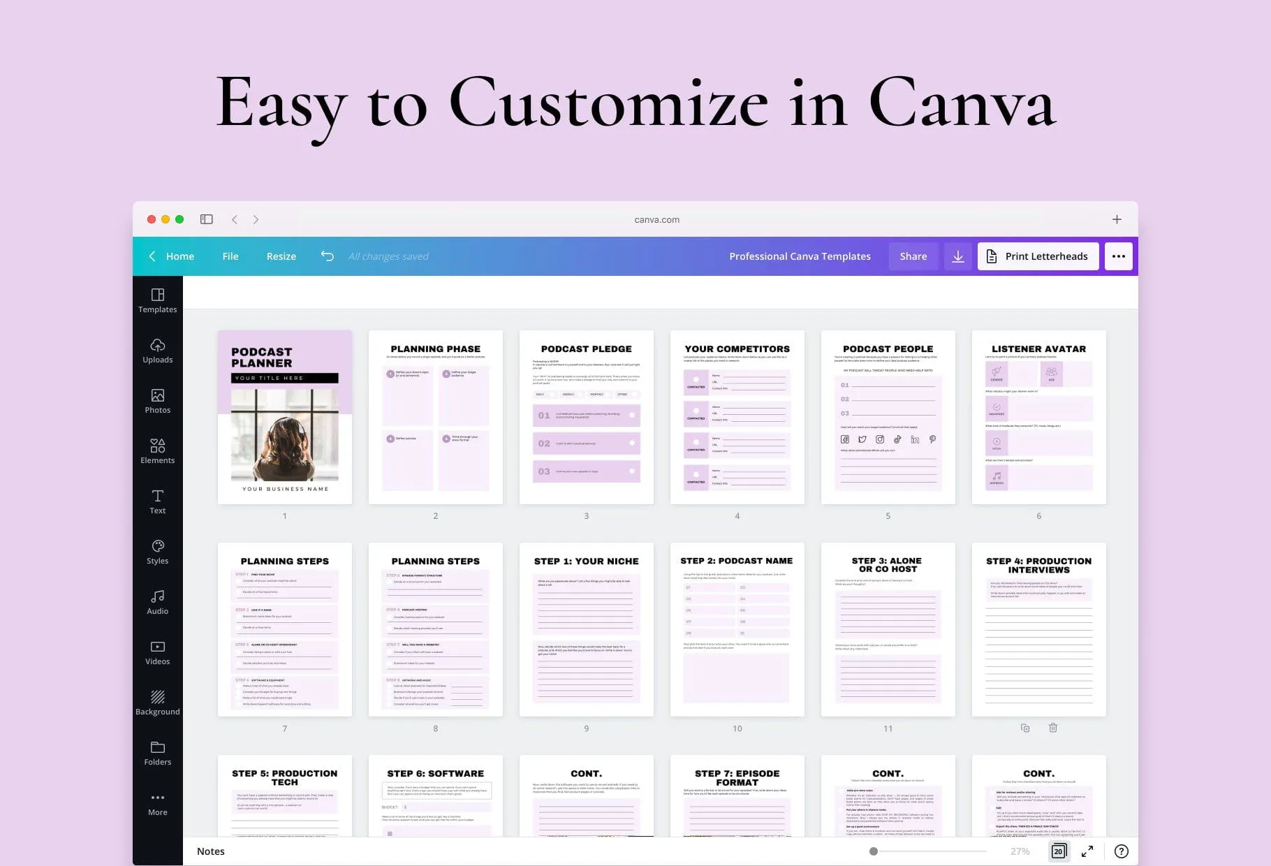 Printable and Editable Podcast Planner Canva Template