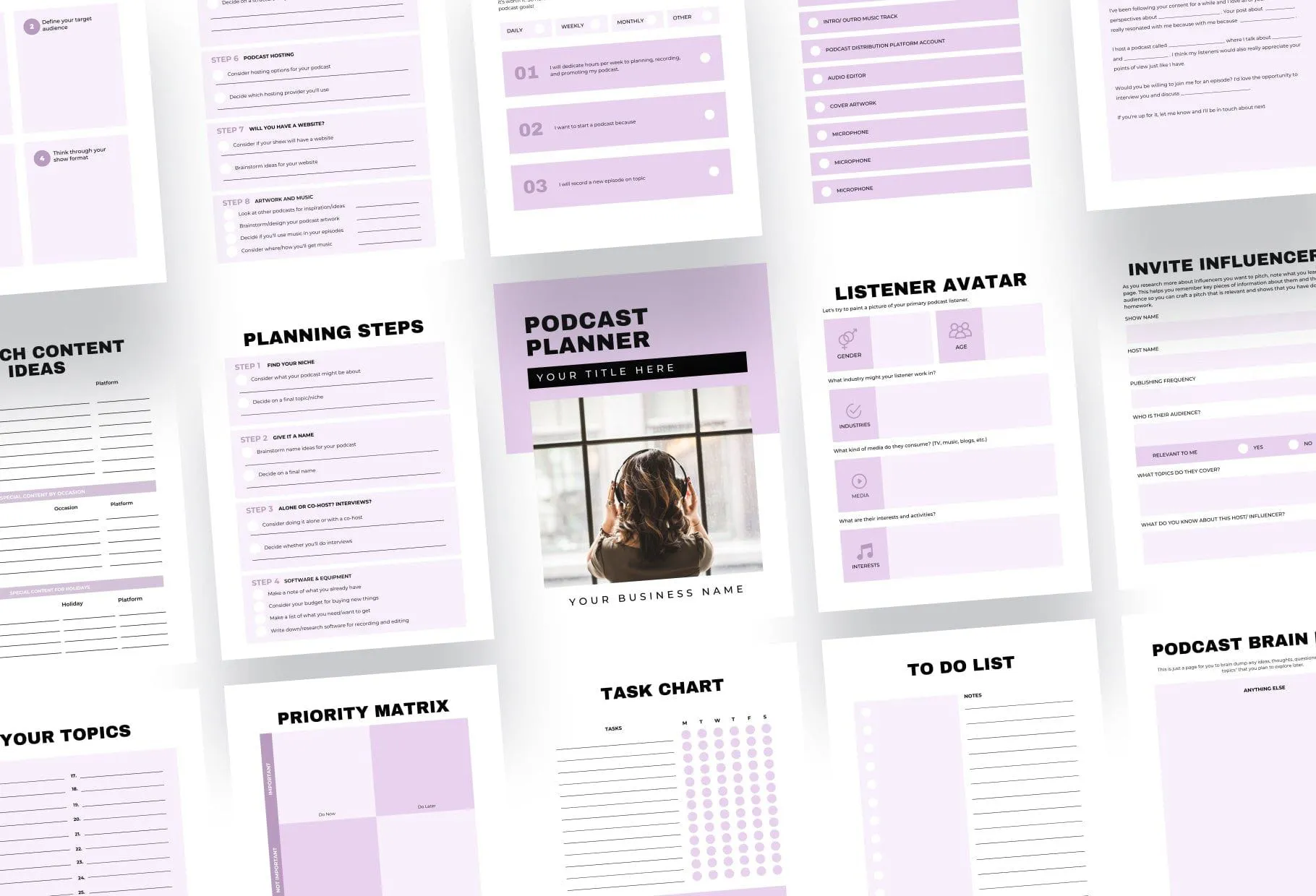 Printable and Editable Podcast Planner Canva Template