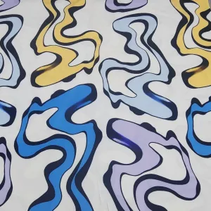 Printed Bolvian Satin Fabric 150cm Lilac/Powder/Mustard