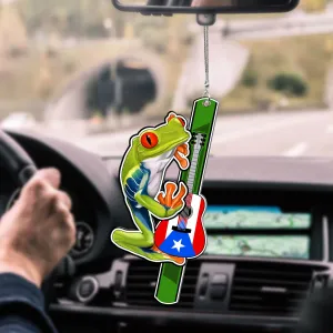 Puerto Rico Flag Frog Guitar Car Hanging Ornament