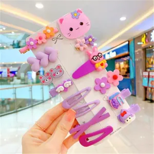 Purple Kitten Theme Hair Clips (Set of 12)