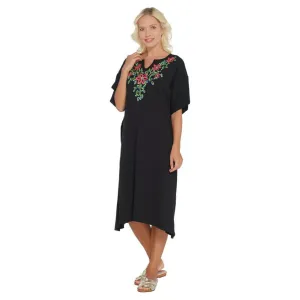 Quacker Factory Embroidered Floral Sequin Knit Caftan Dress