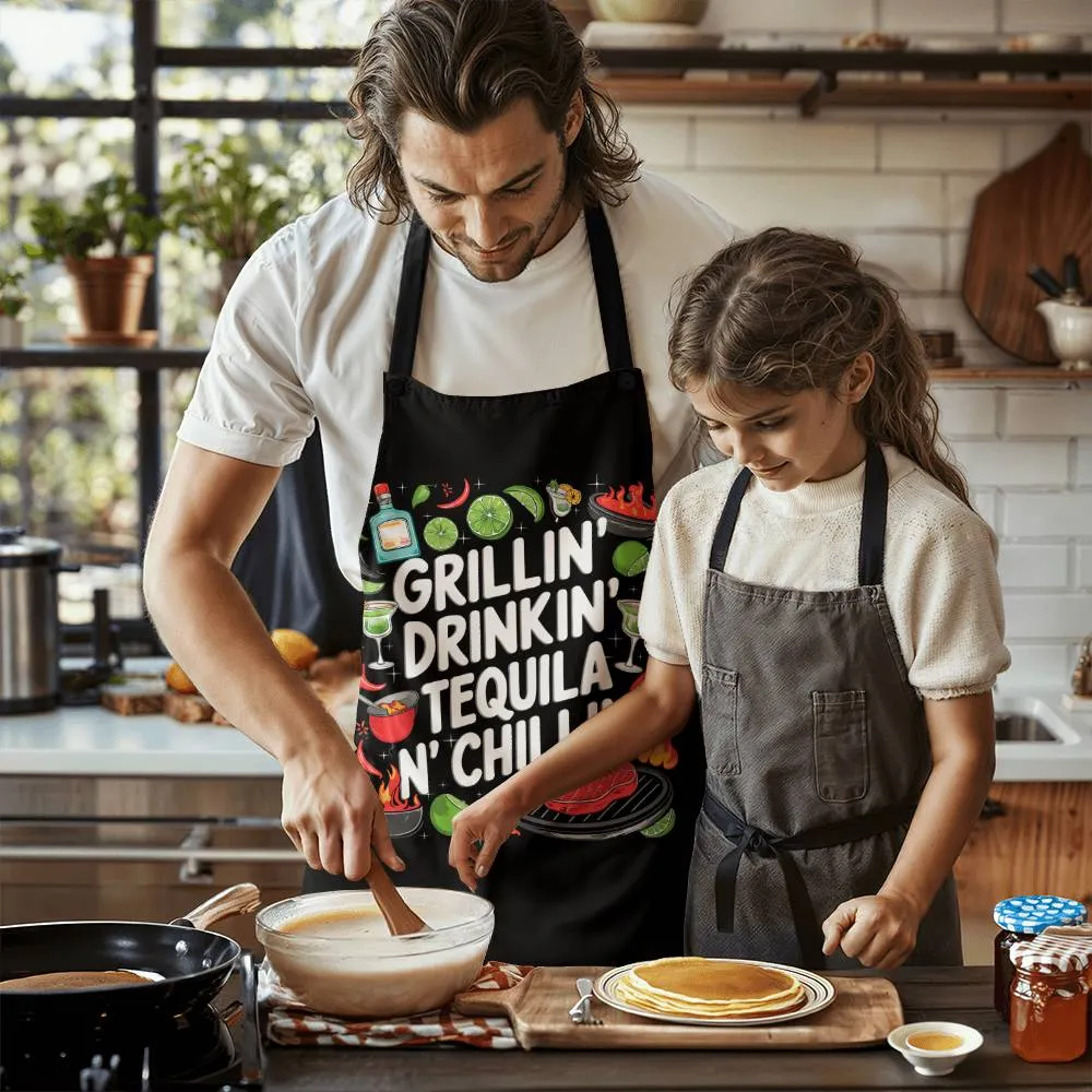 "Grillin Drinking Tequila N' Chillin" BBQ / Cooking Premium Party Apron