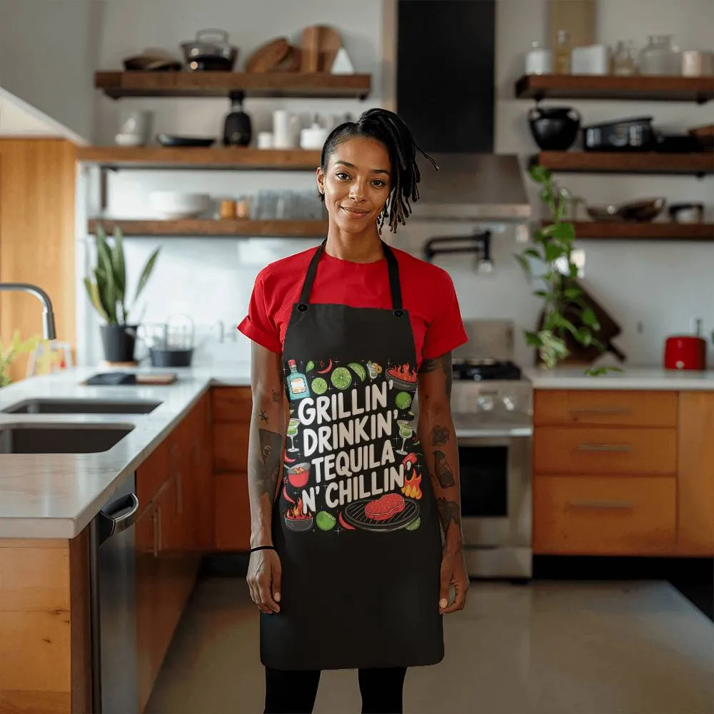 "Grillin Drinking Tequila N' Chillin" BBQ / Cooking Premium Party Apron