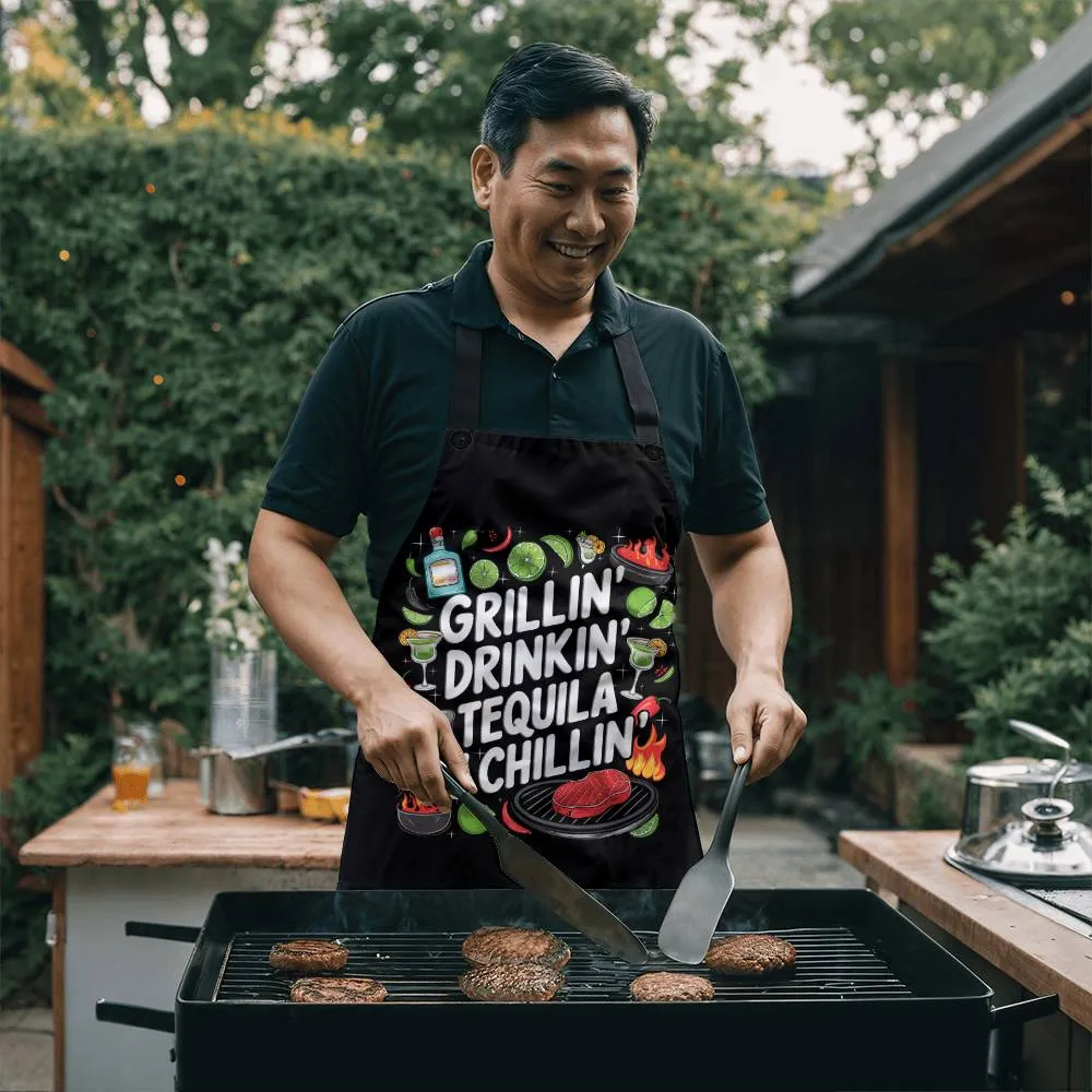 "Grillin Drinking Tequila N' Chillin" BBQ / Cooking Premium Party Apron