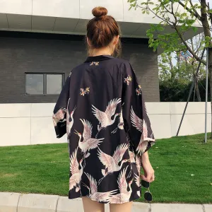 "JFASHON CRANE PRINTED" SUNSCREEN KIMONO D051407