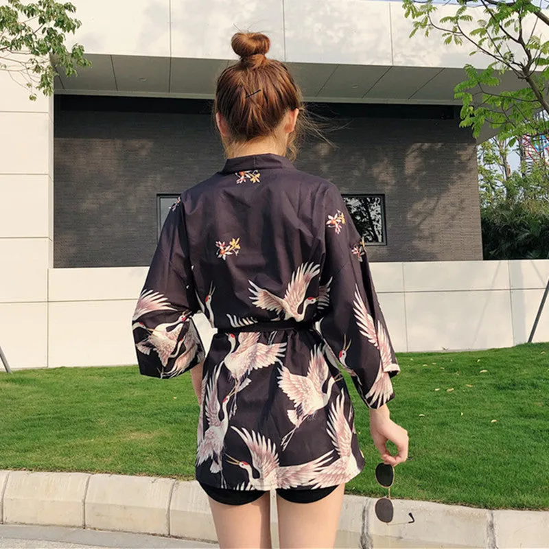 "JFASHON CRANE PRINTED" SUNSCREEN KIMONO D051407