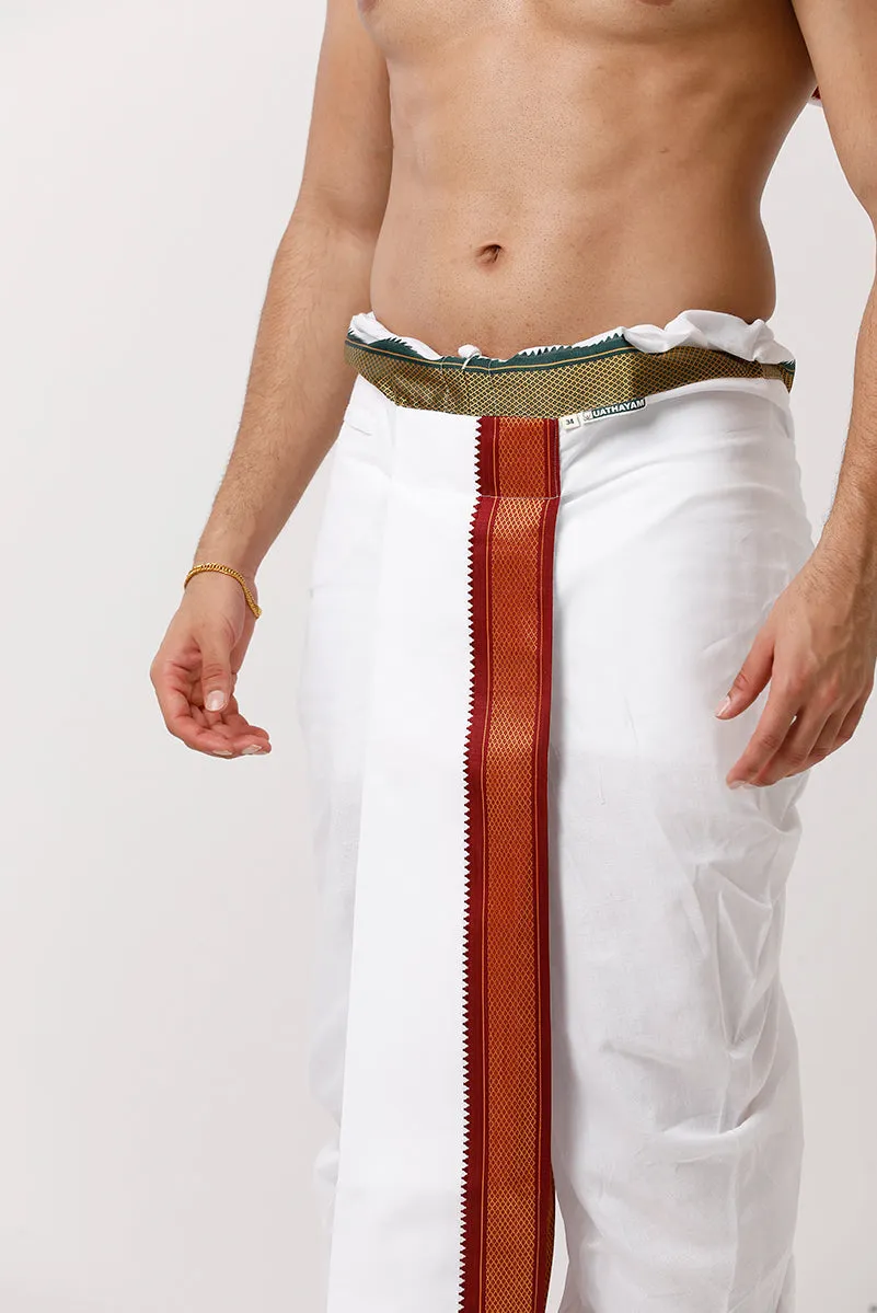 Readymade - White Pocket Panchakacham Pet Dhoti For Men | Uathayam