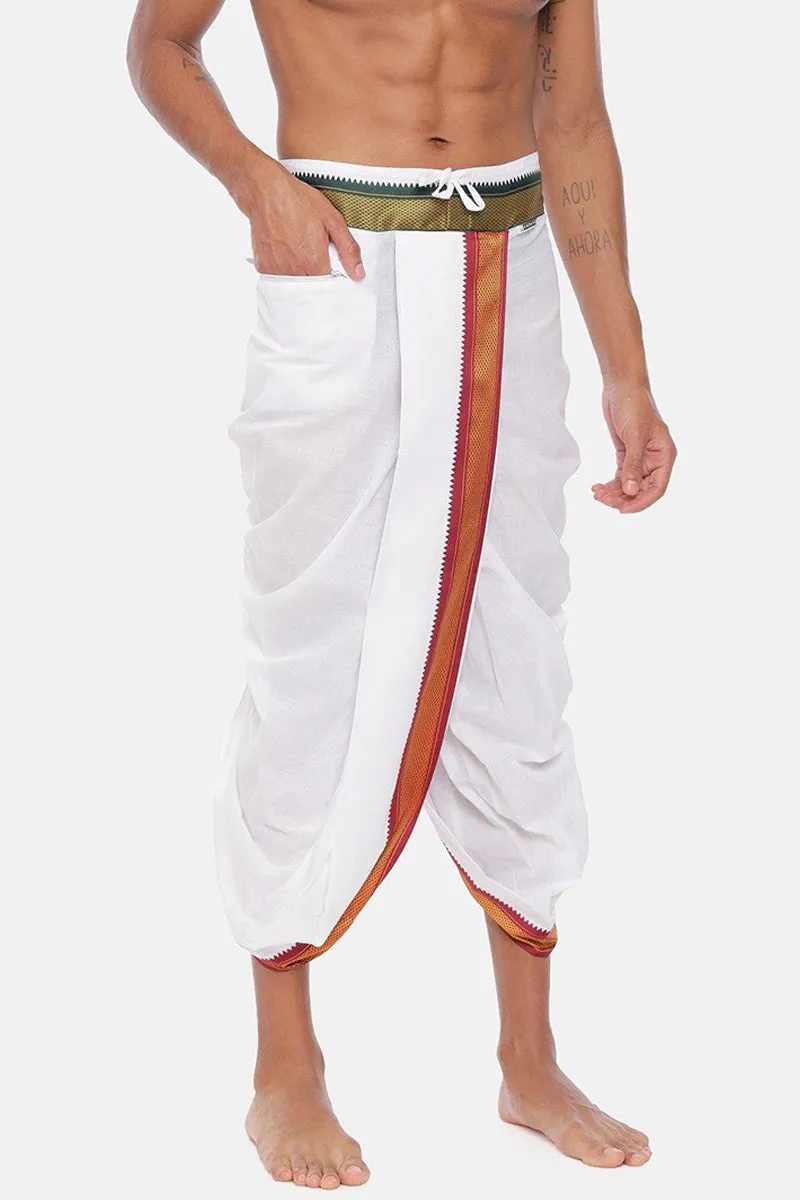 Readymade - White Pocket Panchakacham Pet Dhoti For Men | Uathayam
