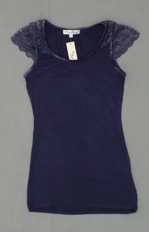 Red Berry Women's Lace Flutter Sleeve Mini Dress Or Tunic Top Blue Small