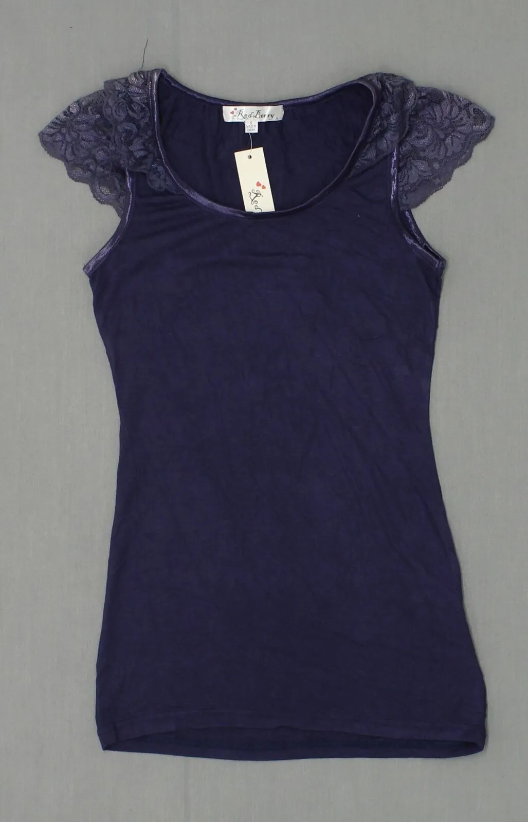 Red Berry Women's Lace Flutter Sleeve Mini Dress Or Tunic Top Blue Small