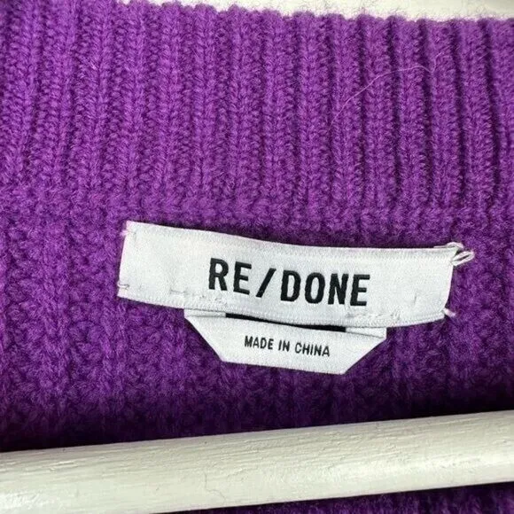 Re/Done size M Purple Wool Sweater Cropped Rib Knitted Boxy Layering Lounge New