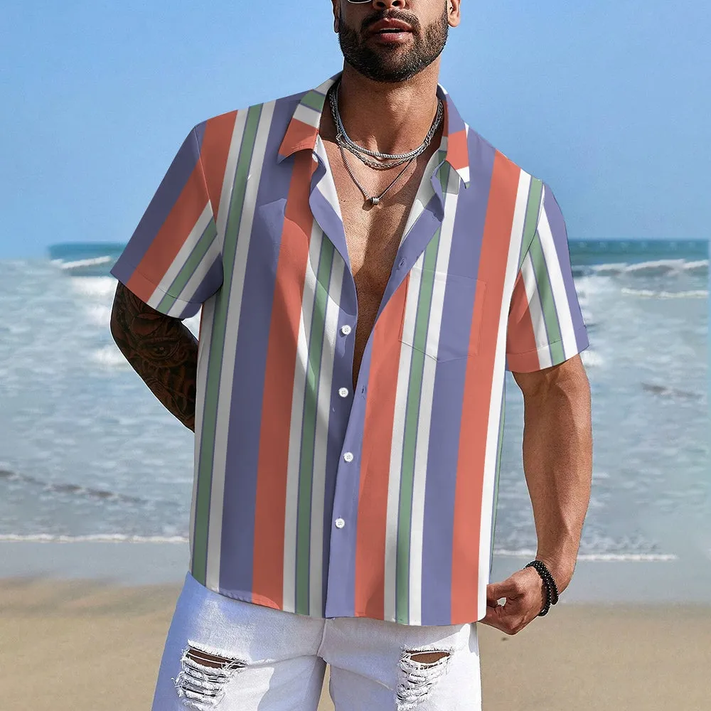 Retro Classic Striped Men's Casual Short Sleeve Shirt 2402000116