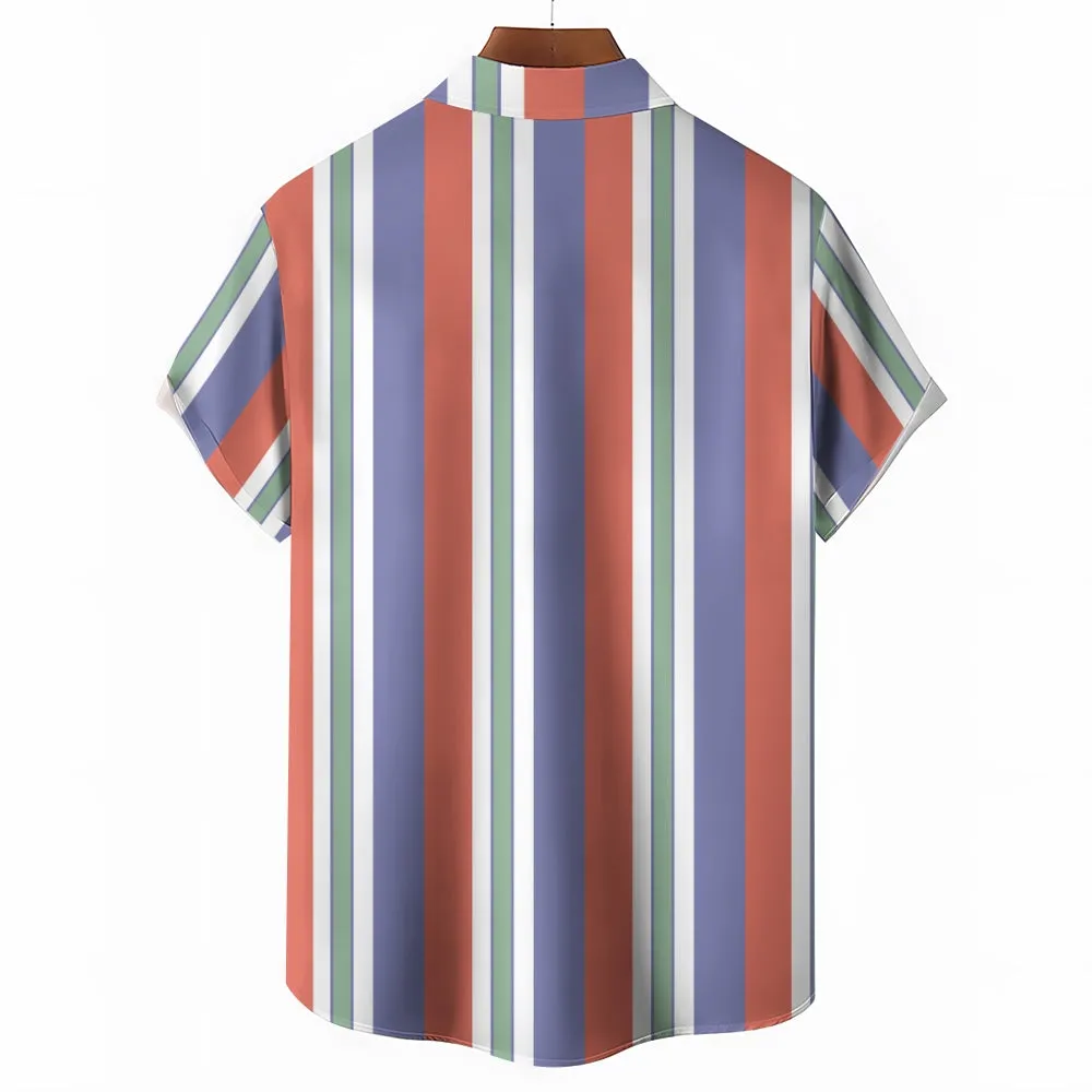 Retro Classic Striped Men's Casual Short Sleeve Shirt 2402000116