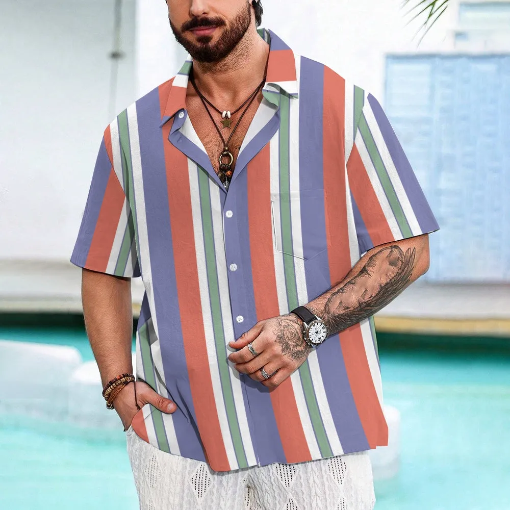 Retro Classic Striped Men's Casual Short Sleeve Shirt 2402000116