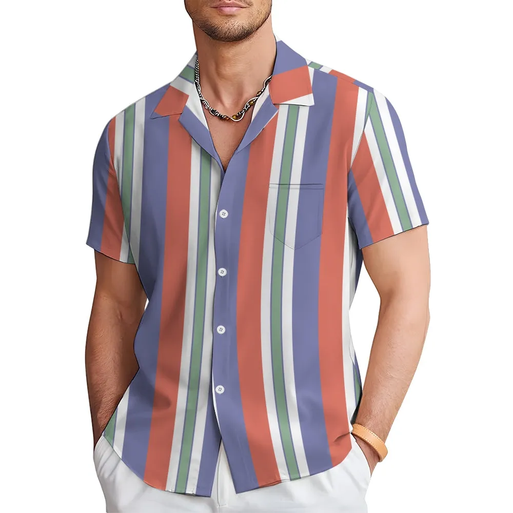 Retro Classic Striped Men's Casual Short Sleeve Shirt 2402000116