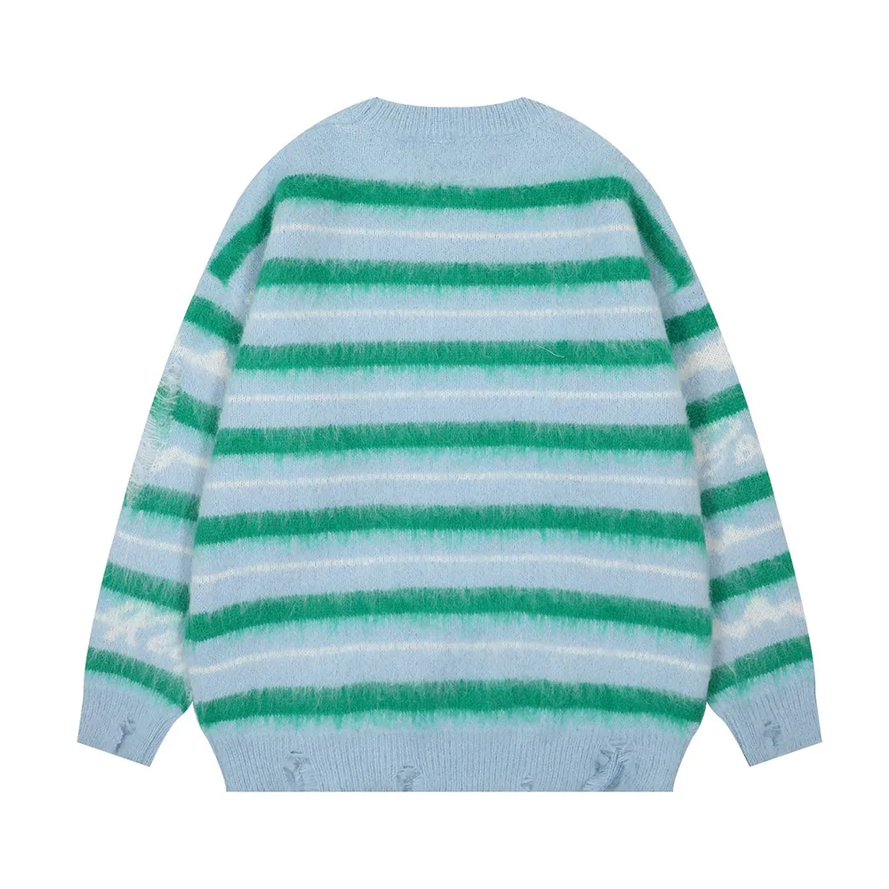 Retro Deer Plush Stripes Sweater