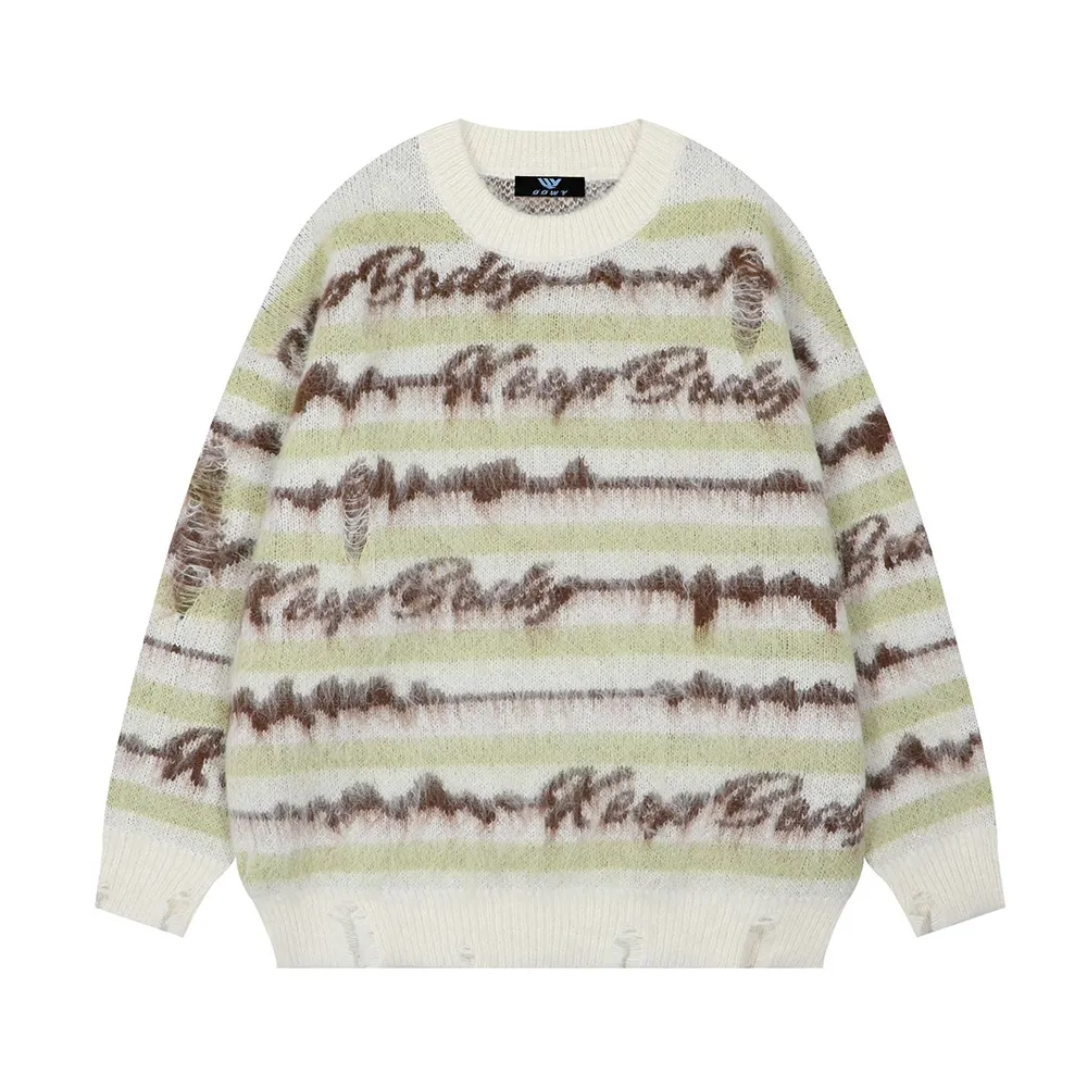 Retro Deer Plush Stripes Sweater