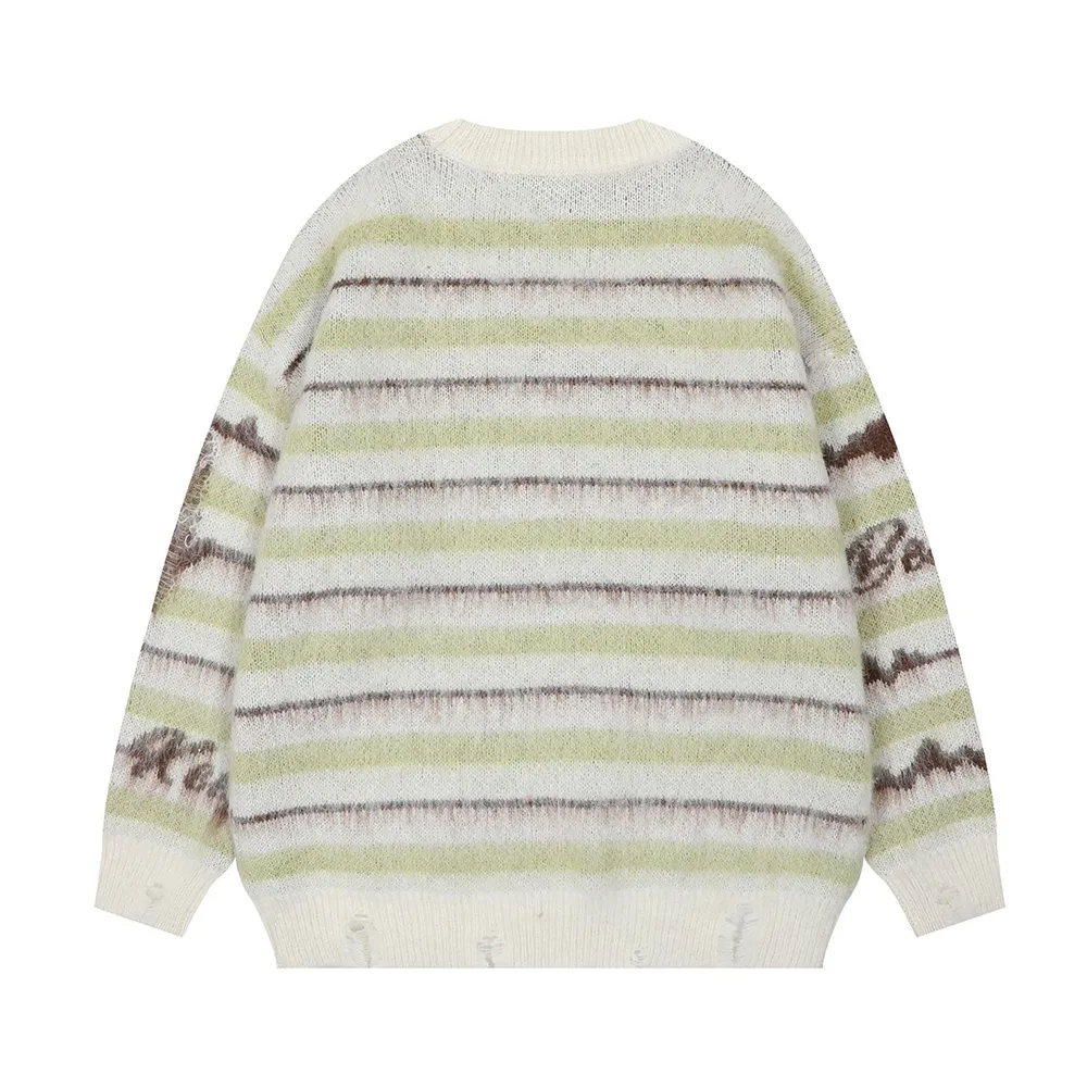 Retro Deer Plush Stripes Sweater