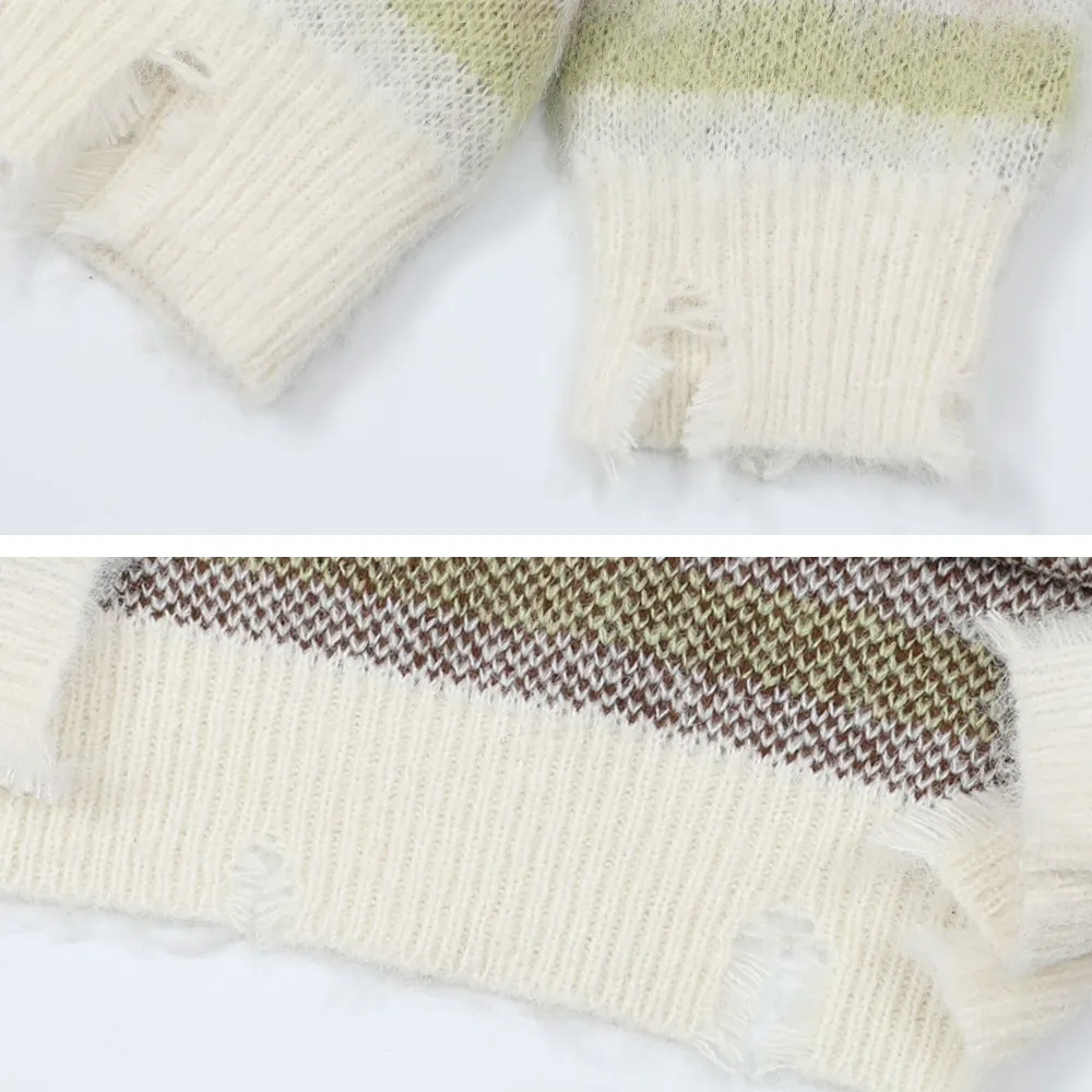 Retro Deer Plush Stripes Sweater