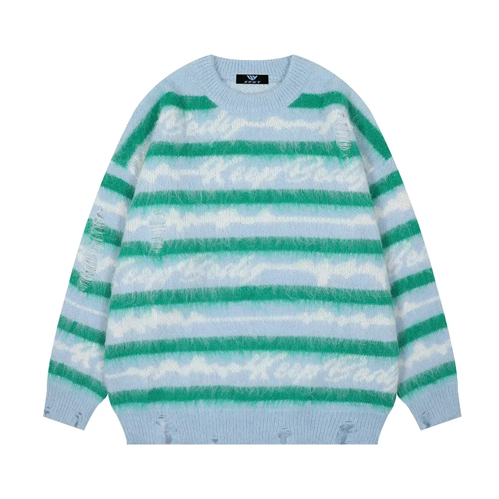 Retro Deer Plush Stripes Sweater