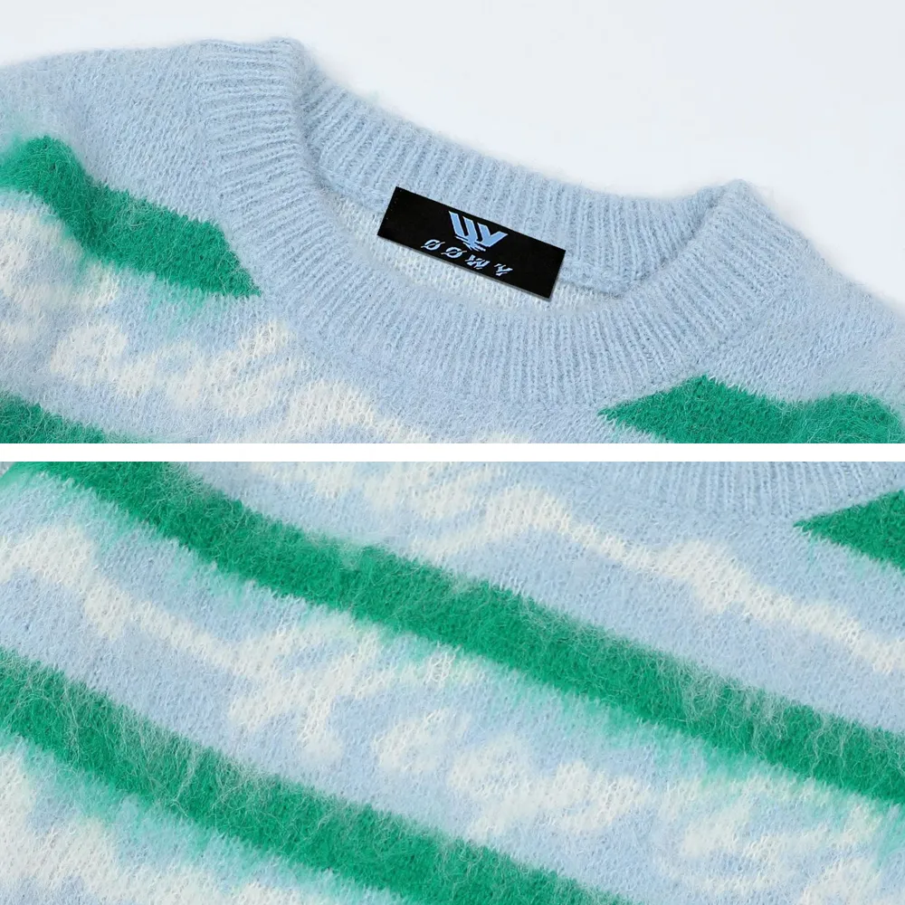 Retro Deer Plush Stripes Sweater