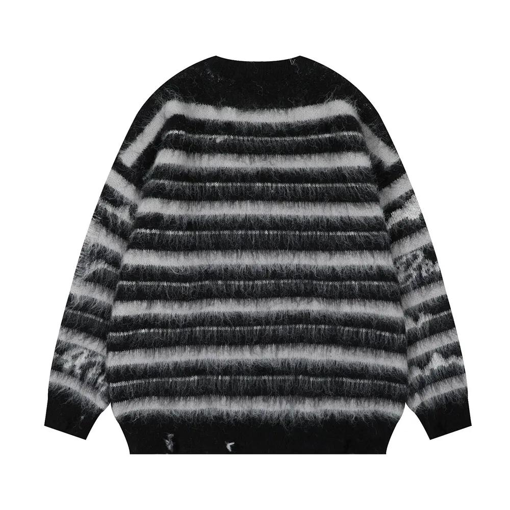 Retro Deer Plush Stripes Sweater