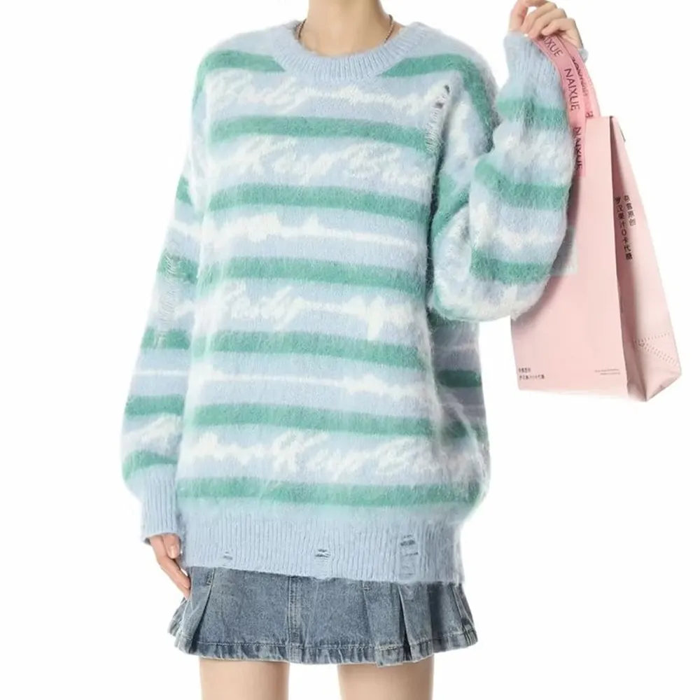 Retro Deer Plush Stripes Sweater