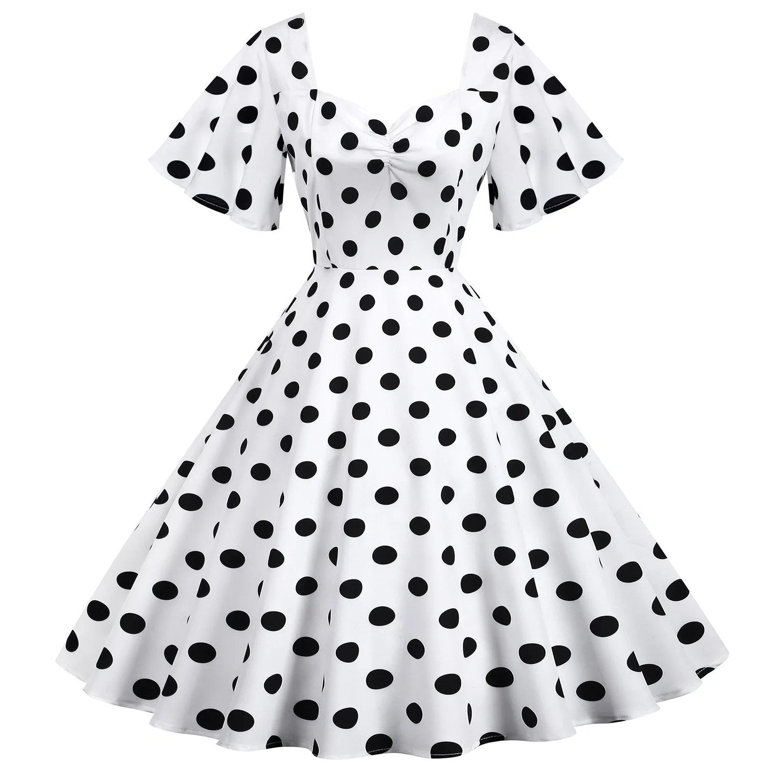 Retro Dot Print Short Sleeves Short Dresses