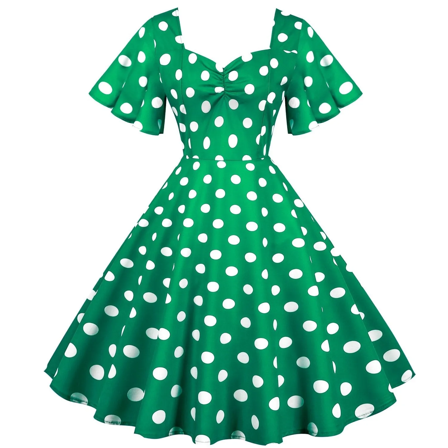 Retro Dot Print Short Sleeves Short Dresses