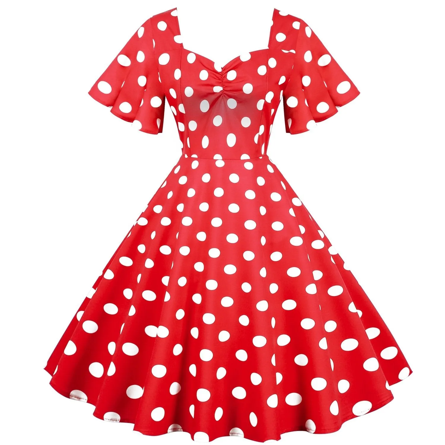 Retro Dot Print Short Sleeves Short Dresses