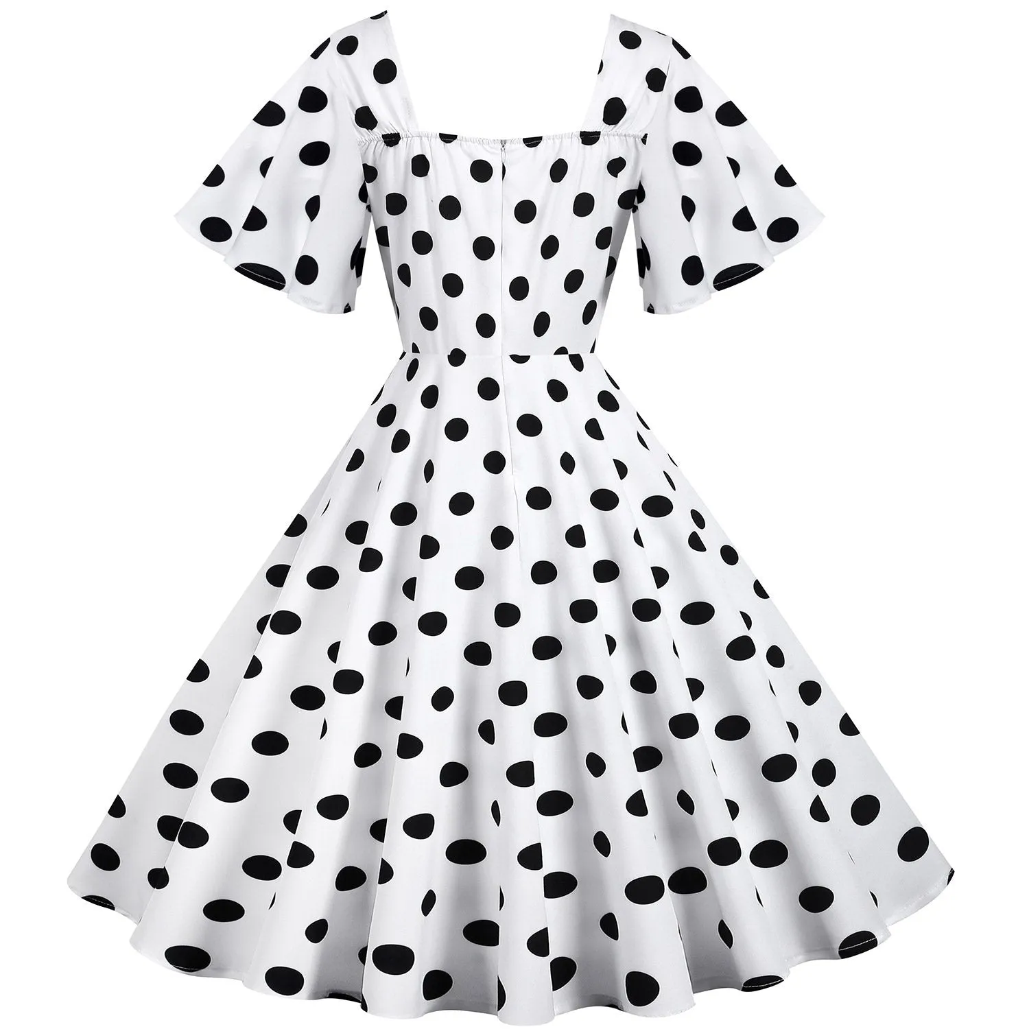 Retro Dot Print Short Sleeves Short Dresses