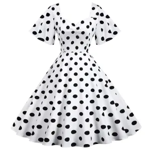 Retro Dot Print Short Sleeves Short Dresses