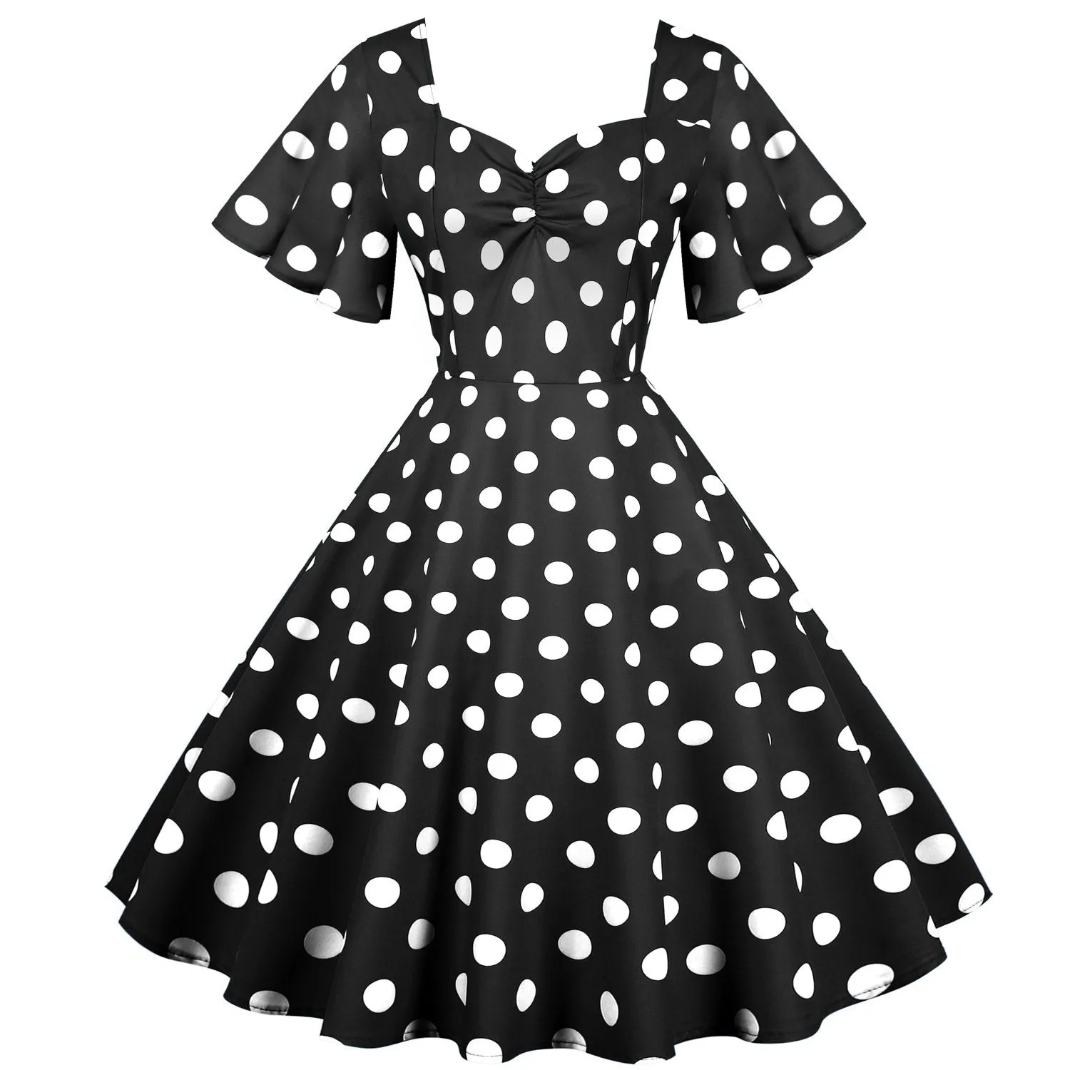Retro Dot Print Short Sleeves Short Dresses