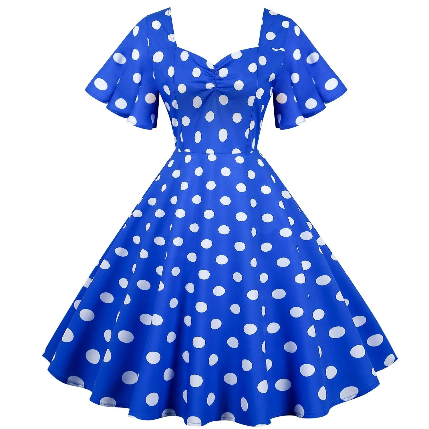 Retro Dot Print Short Sleeves Short Dresses