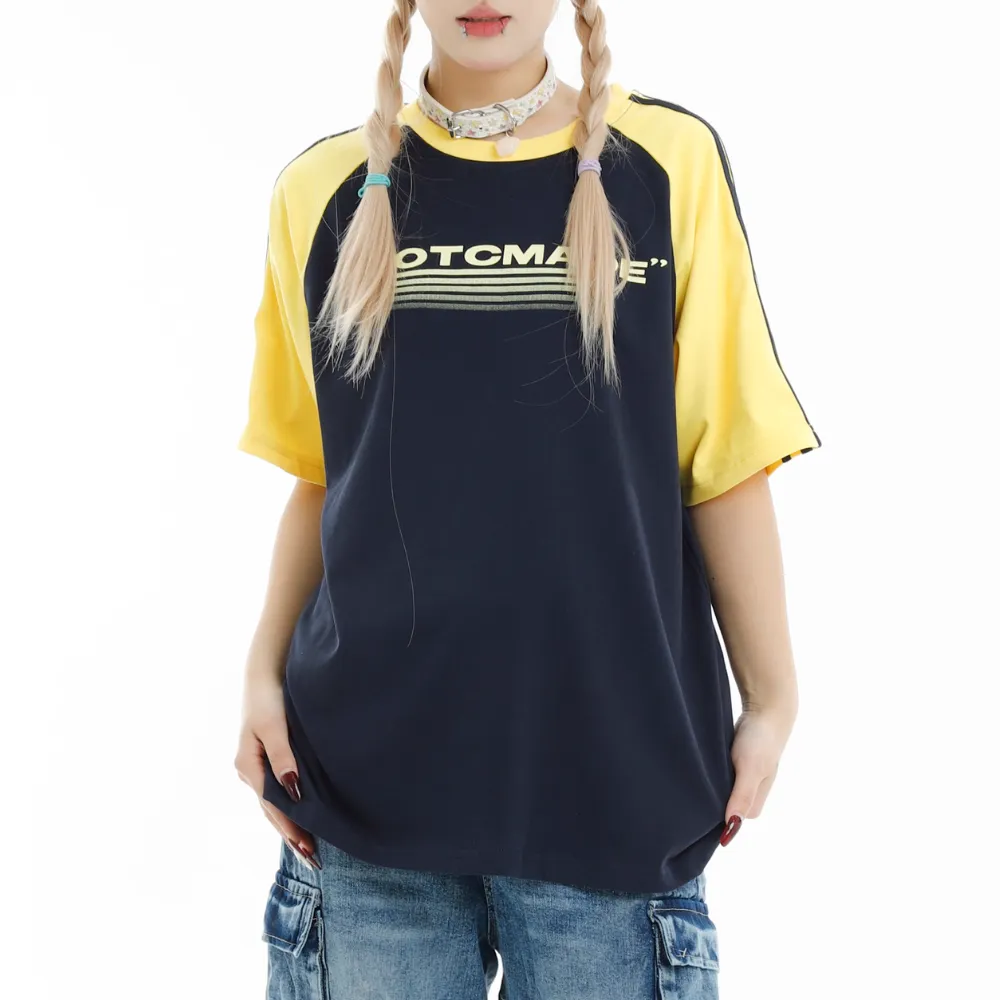 Retro EmbroideRed Colorblock Striped T-shirt