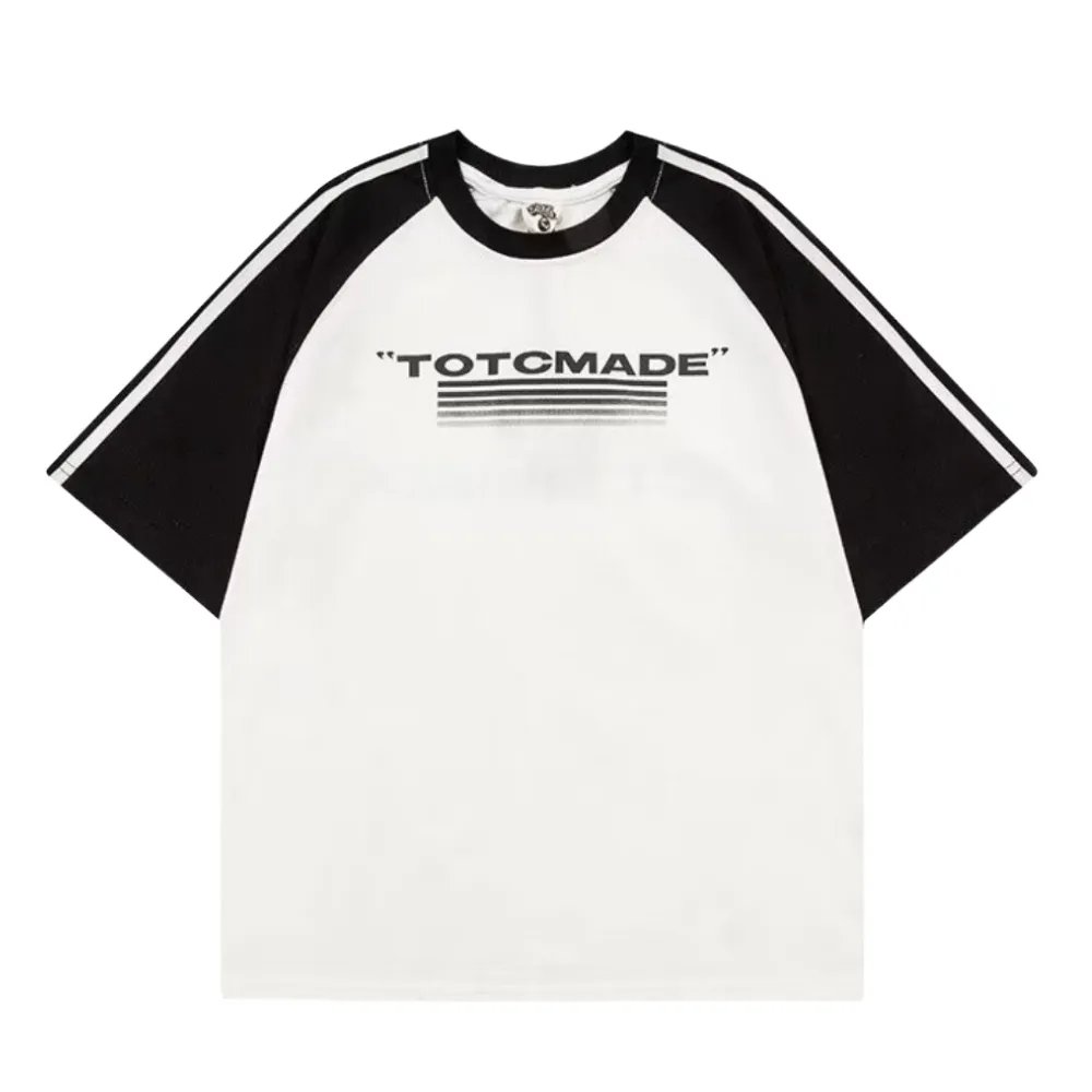 Retro EmbroideRed Colorblock Striped T-shirt