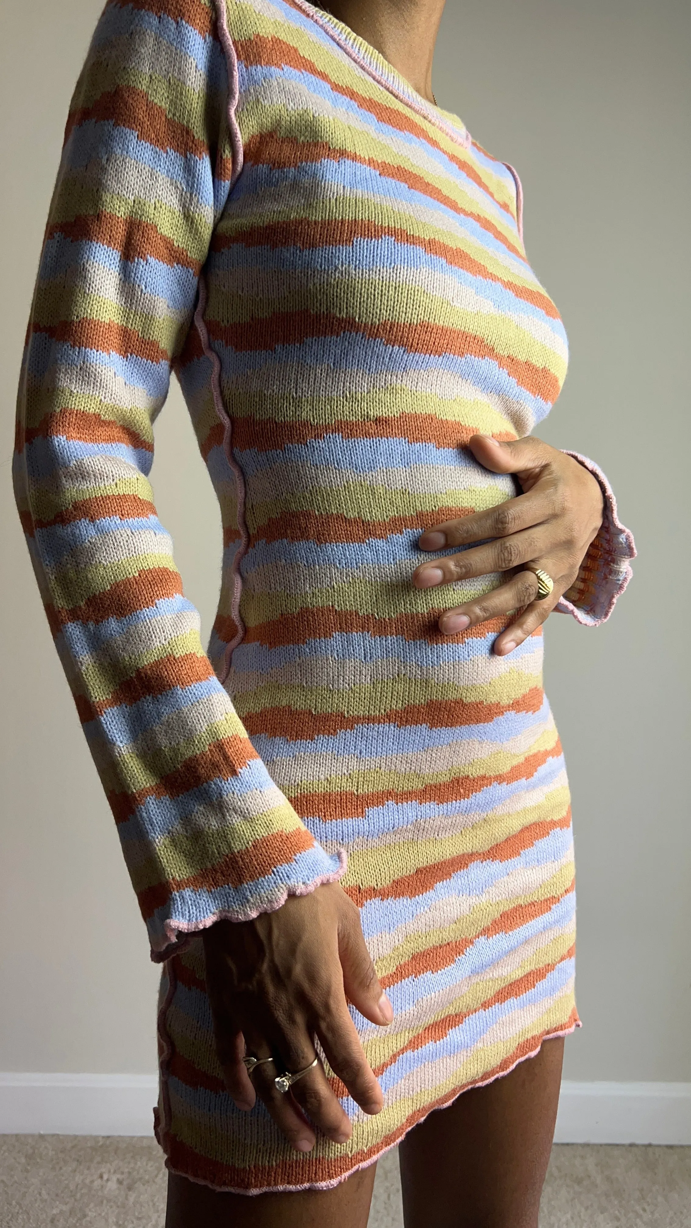 Retro Striped Knit Mini Dress